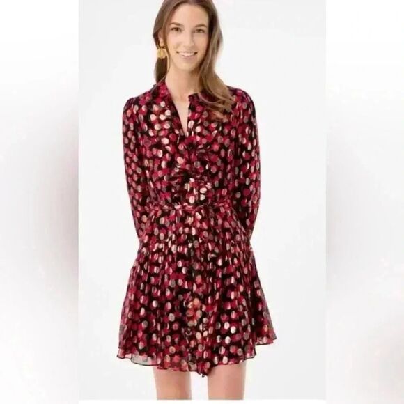 SALONI Scarlet Daisy Tilly Red Gold Black Shimmer Ruffle Mini C Dress Size 0 - Picture 1 of 16